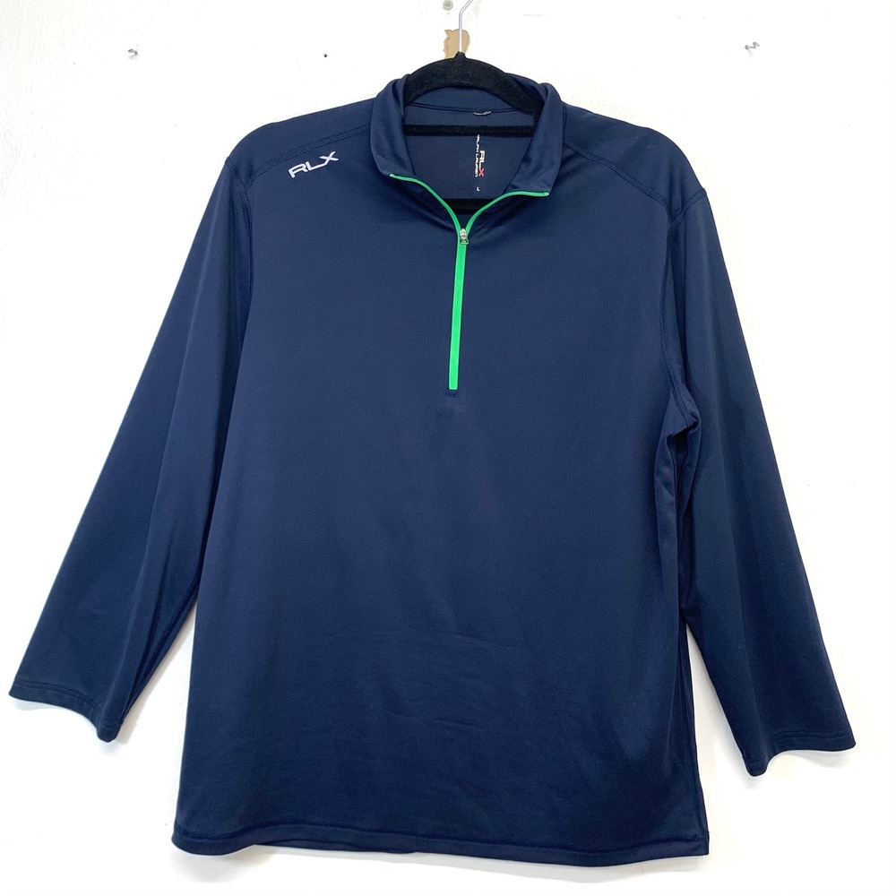RLX Ralph Lauren Mens Large Navy Blue Quarter Zip Golf Pullover Shirt Activewear